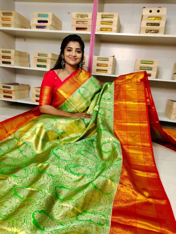 Pure handloom silk mark certified 24k gold 5g mark certified kanjivaram pattu saree