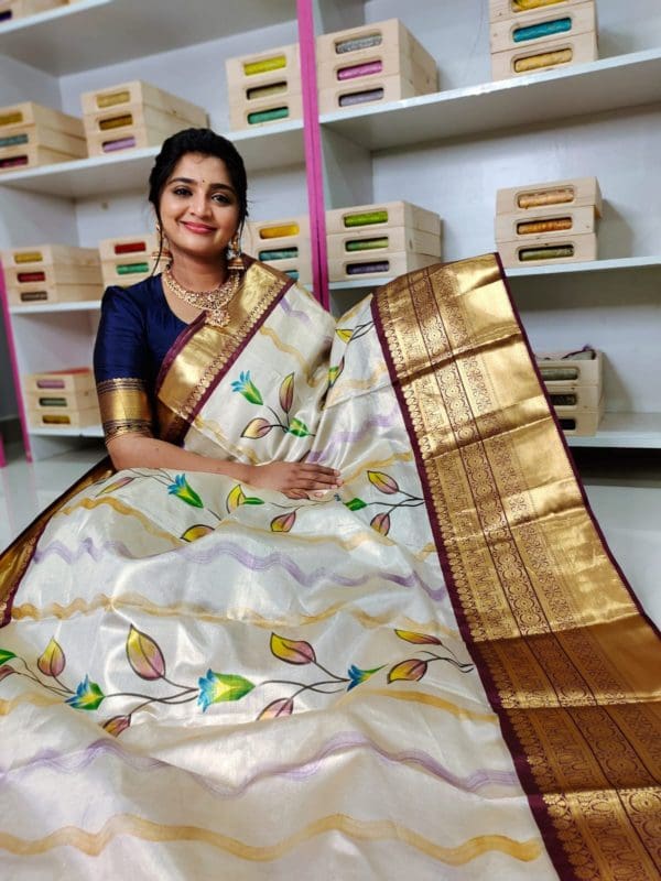 Kanchi tishu saree with digital printing saree