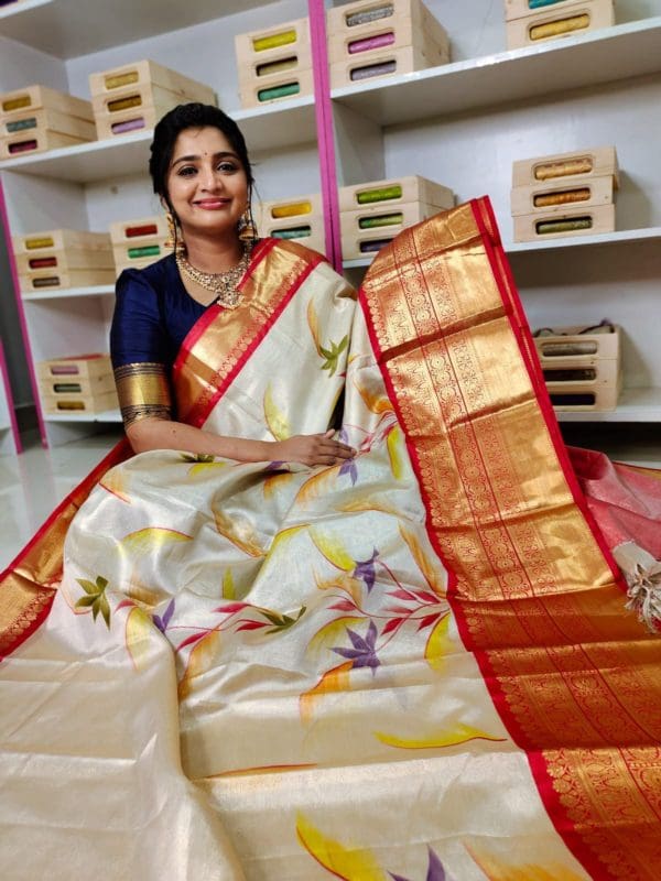 Kanchi tishu saree with digital printing saree