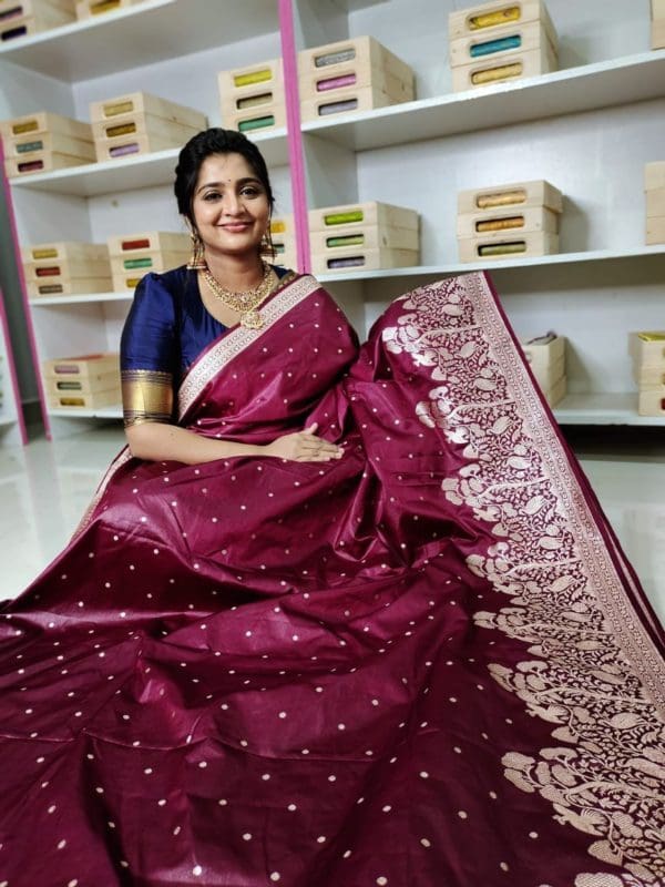 Banarasi mashroom silk saree with kanchi boaders