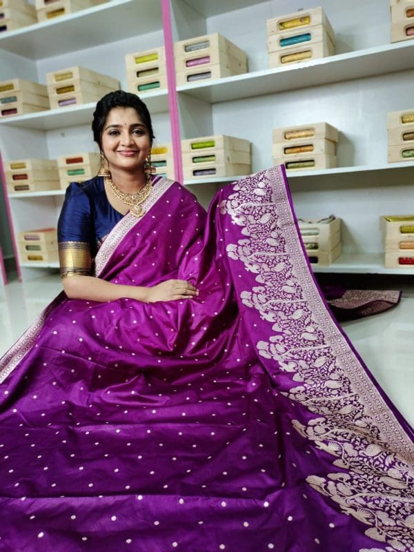 Banarasi mashroom silk saree with kanchi boaders