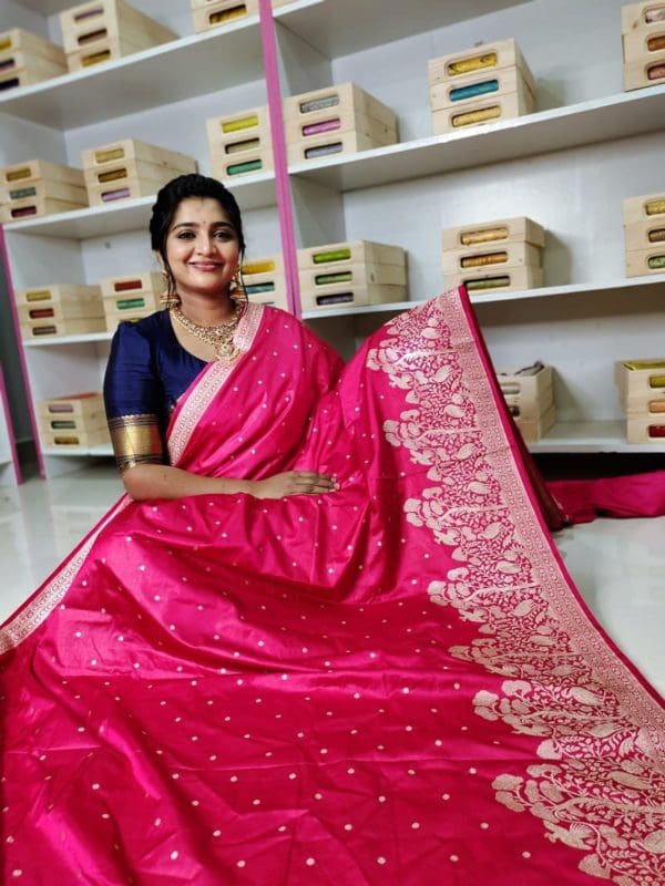 Banarasi mashroom silk saree with kanchi boaders