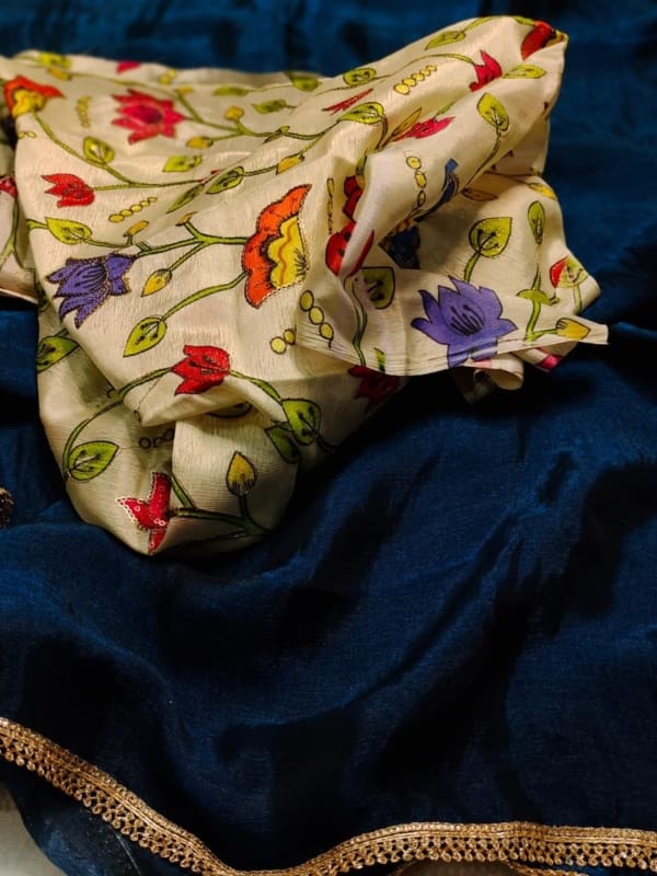 Pure chinan fabric with designer kalamkari blouse