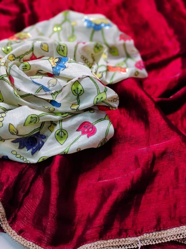 Pure chinan fabric with designer kalamkari blouse