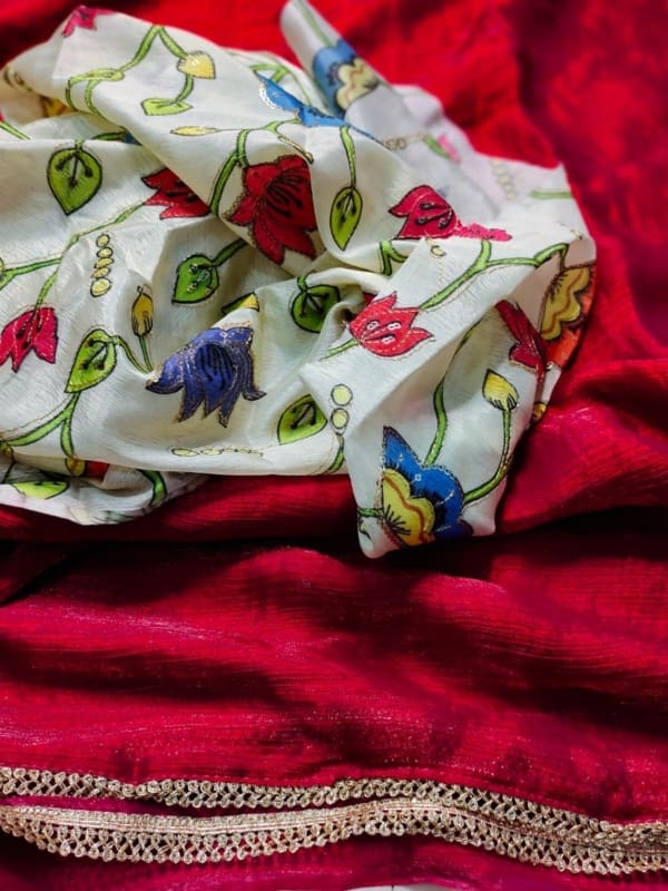 Pure chinan fabric with designer kalamkari blouse