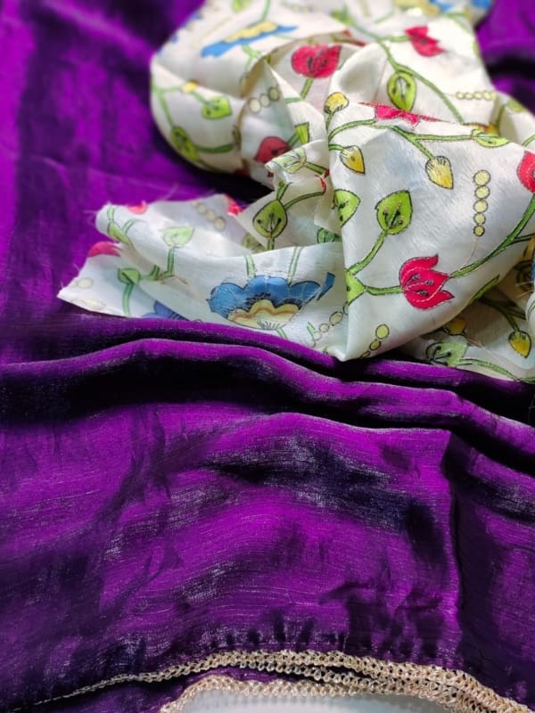 Pure chinan fabric with designer kalamkari blouse