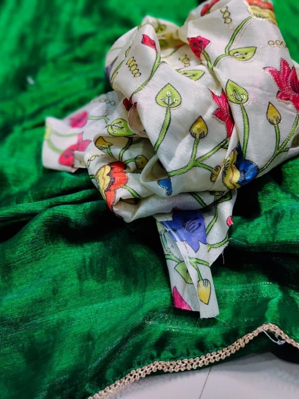 Pure chinan fabric with designer kalamkari blouse