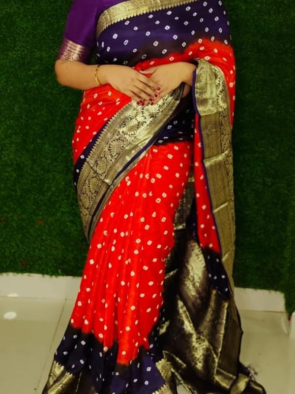 premium bandhne silk saree