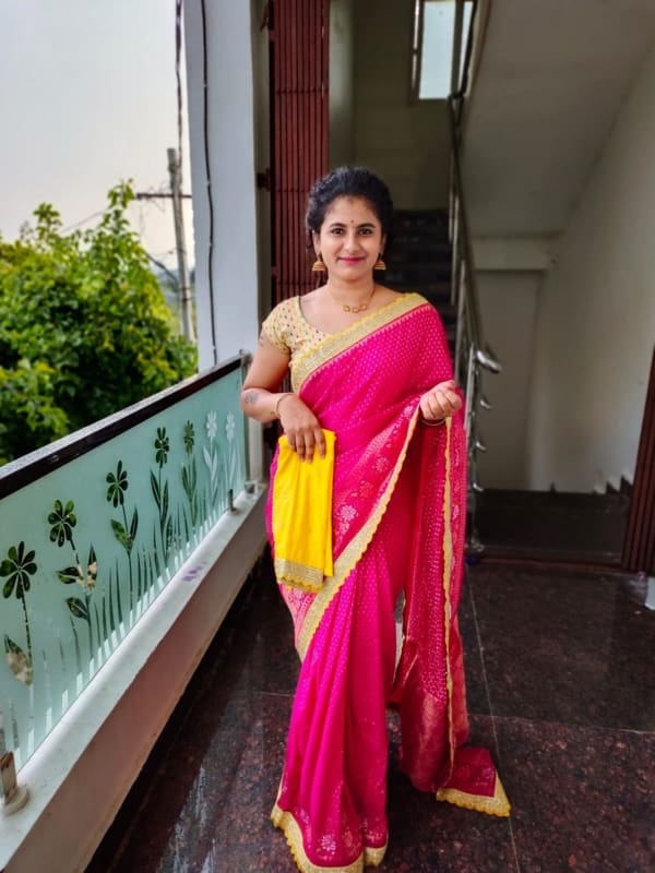 Chinnan silk saree with cut work border and designer blouse