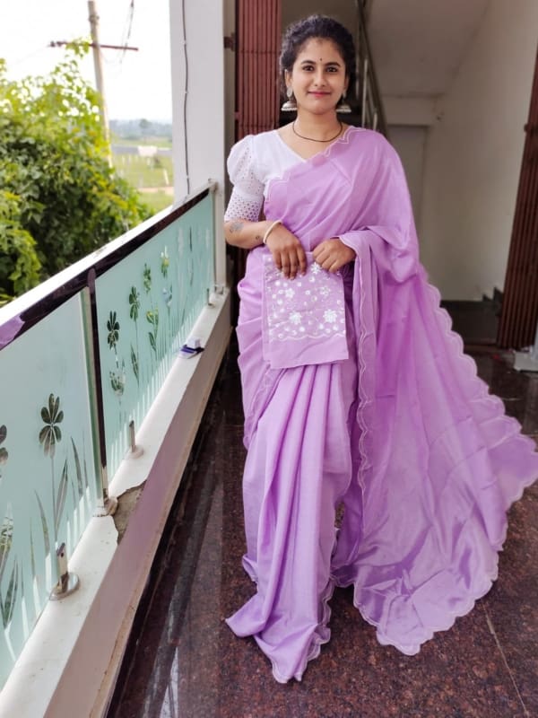 Chinnan silk saree with cut work border and designer blouse