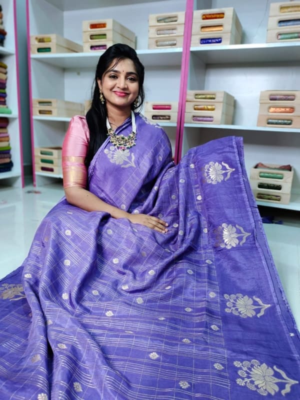 Pure rawmango silk sarees with contrast blouse