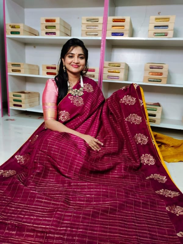 Pure rawmango silk sarees with contrast blouse