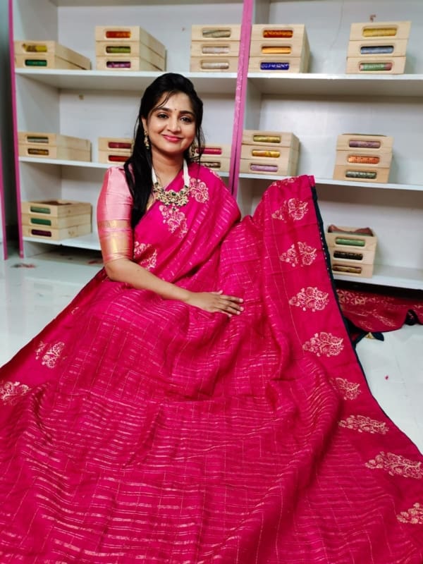 Pure rawmango silk sarees with contrast blouse
