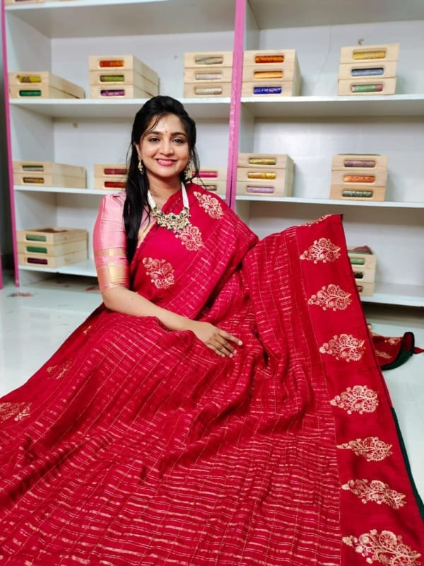 Pure rawmango silk sarees with contrast blouse