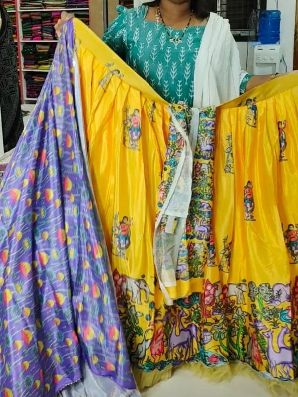 Kalamkari crep silk lehenga