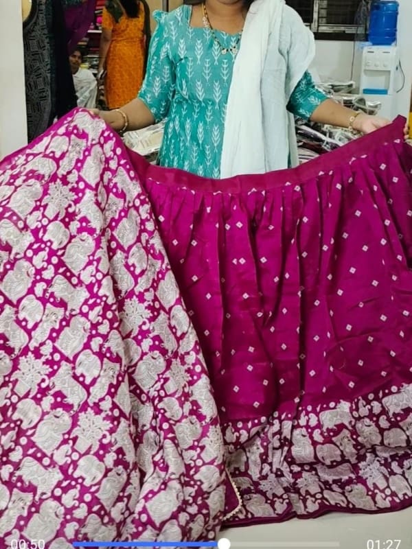 Kalamkari crep lehangas