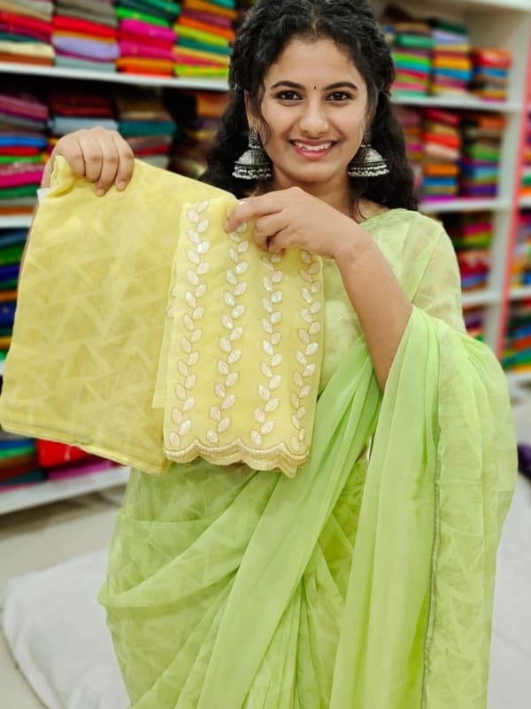 Shiffon Georgette saree with designer blouse
