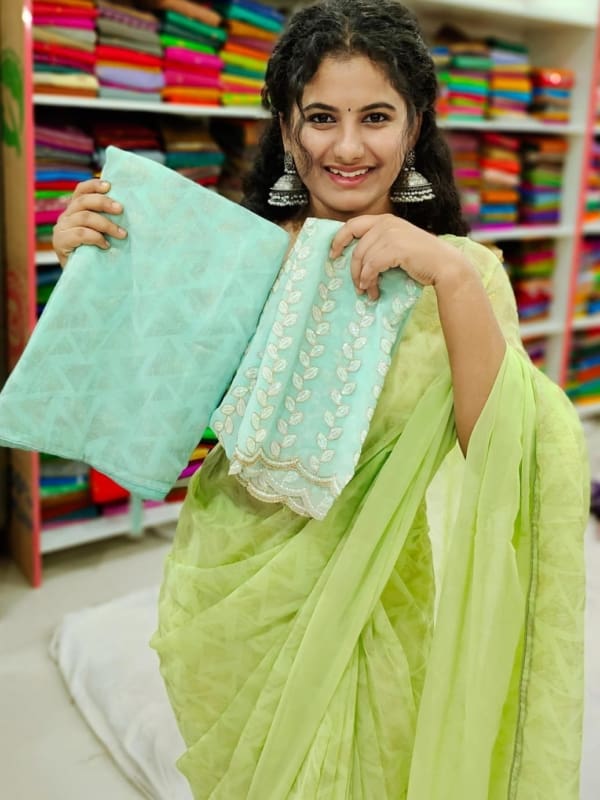Shiffon Georgette saree with designer blouse