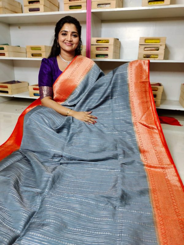 Matka crepsilk saree with contrast kanchi boaders with contrast blouse and pallu