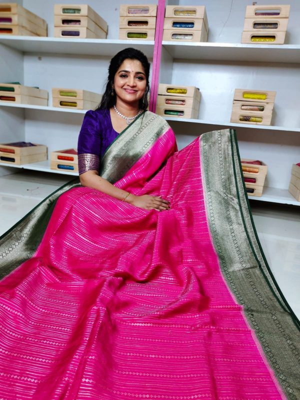 Matka crepsilk saree with contrast kanchi boaders with contrast blouse and pallu