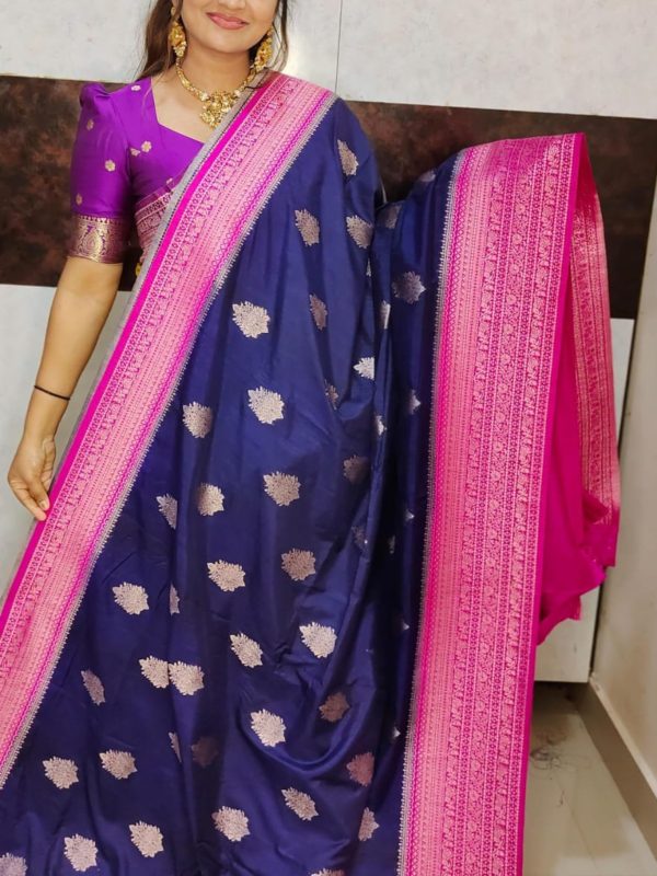 Dupiyana silk saree with contrast blouse and pallu