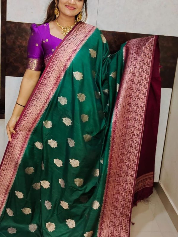 Dupiyana silk saree with contrast blouse and pallu