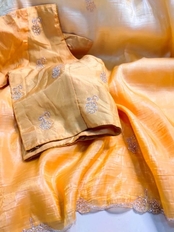 Tussur crush silk saree with ready to wear blouse